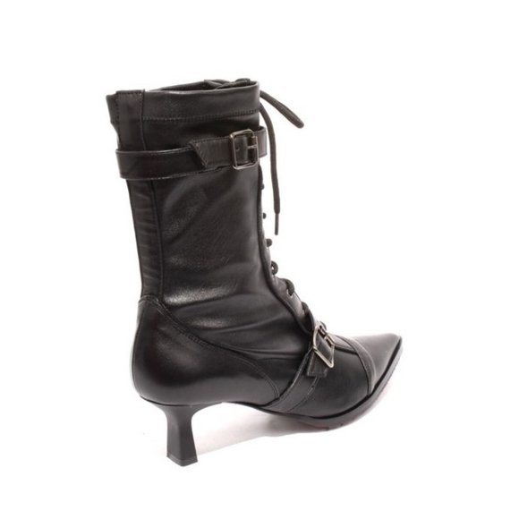 Isabelle 419s Black Leather Stretch Pointy Mid-Calf Heel Boots - Picture 4 of 8